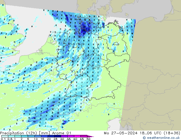 Precipitation (12h) Arome 01 Mo 27.05.2024 06 UTC