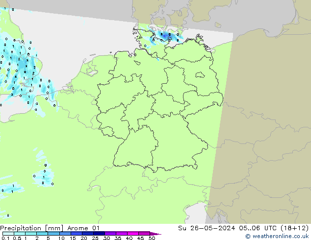 Precipitation Arome 01 Su 26.05.2024 06 UTC