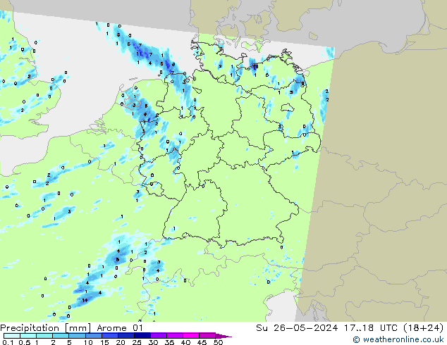 Srážky Arome 01 Ne 26.05.2024 18 UTC