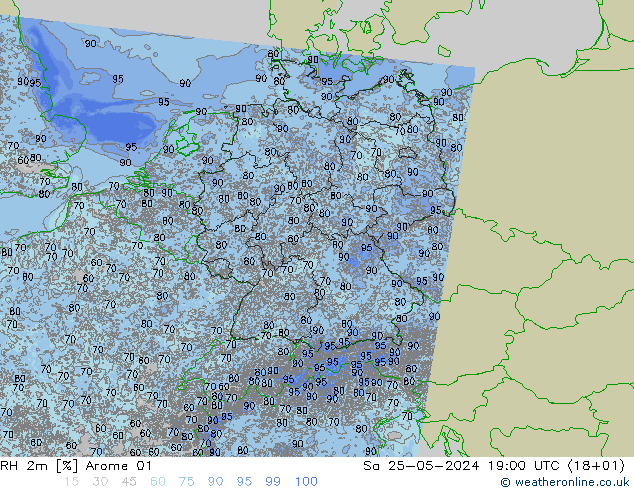 RH 2m Arome 01 Sa 25.05.2024 19 UTC