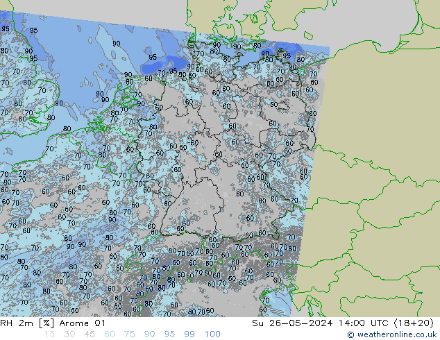 RH 2m Arome 01 So 26.05.2024 14 UTC