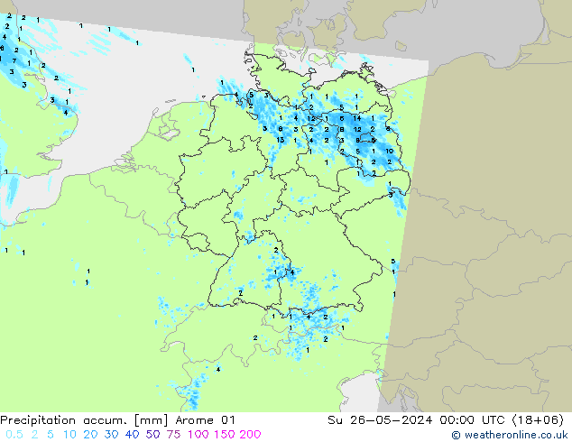 Nied. akkumuliert Arome 01 So 26.05.2024 00 UTC