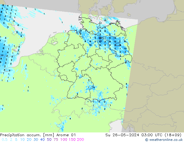 Precipitation accum. Arome 01 Ne 26.05.2024 03 UTC