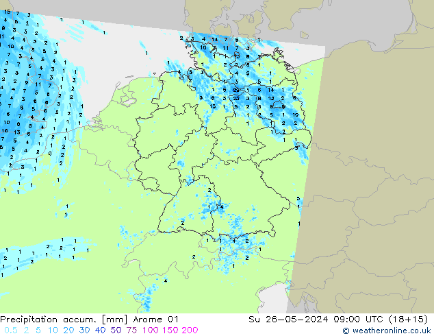 Precipitation accum. Arome 01 nie. 26.05.2024 09 UTC