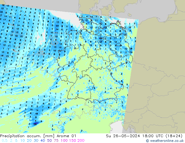 Precipitation accum. Arome 01 nie. 26.05.2024 18 UTC