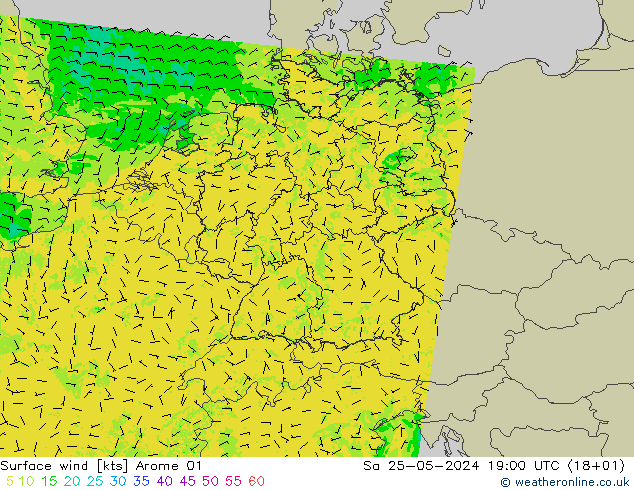 Wind 10 m Arome 01 za 25.05.2024 19 UTC