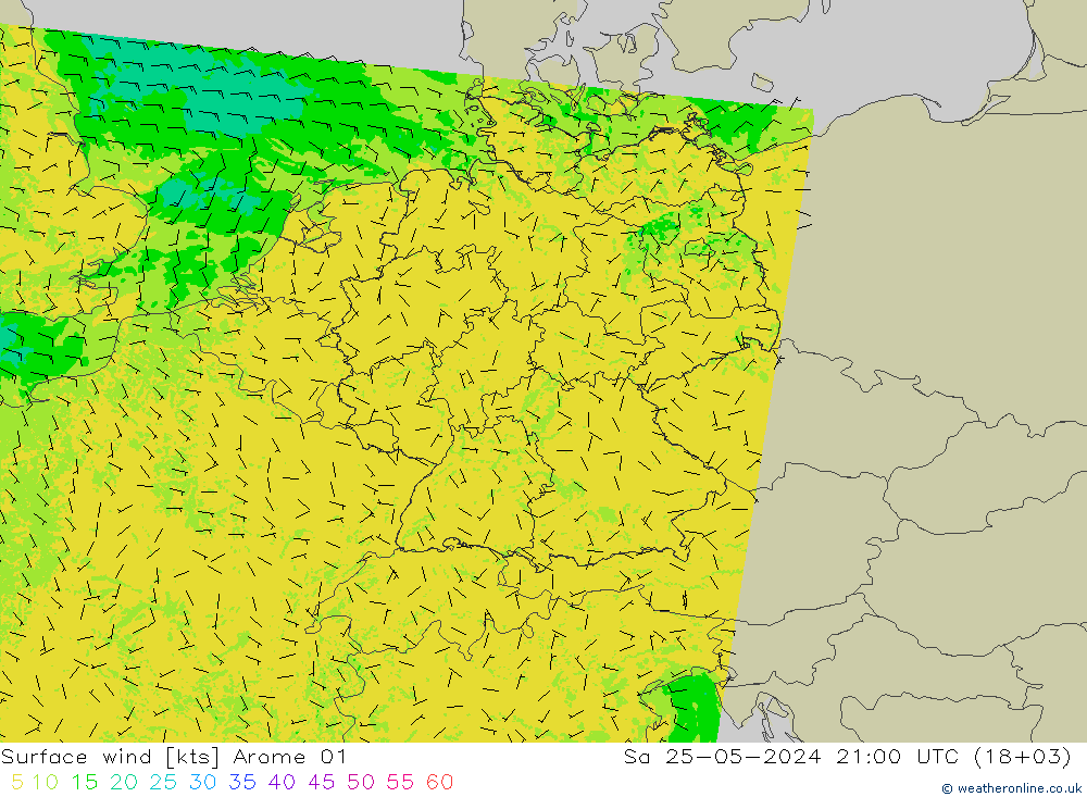 Surface wind Arome 01 Sa 25.05.2024 21 UTC