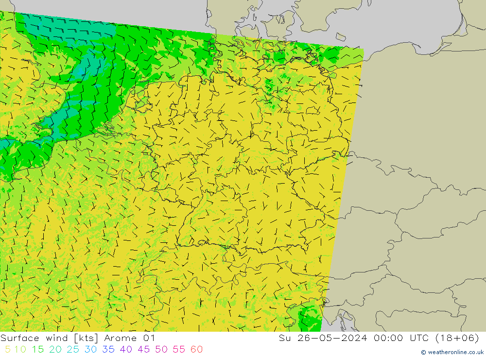 Rüzgar 10 m Arome 01 Paz 26.05.2024 00 UTC