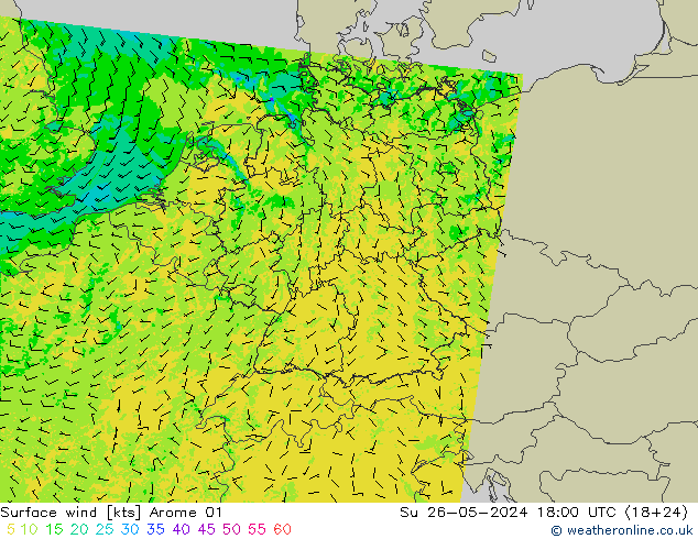 Surface wind Arome 01 Ne 26.05.2024 18 UTC