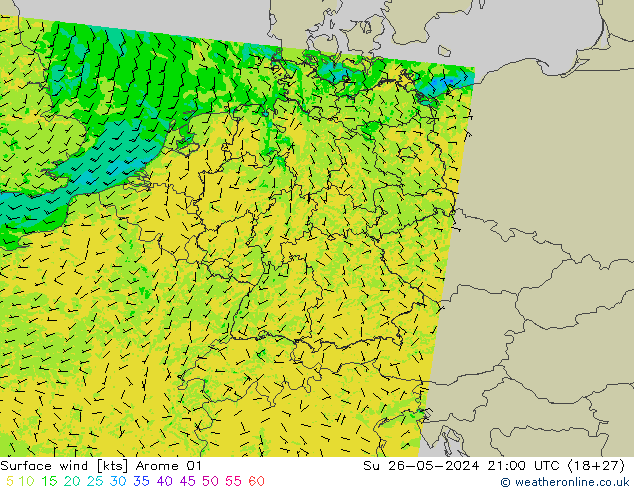 Surface wind Arome 01 Ne 26.05.2024 21 UTC