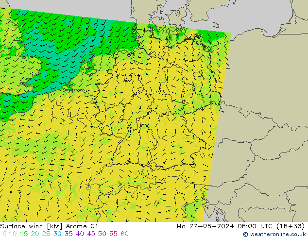 Surface wind Arome 01 Po 27.05.2024 06 UTC