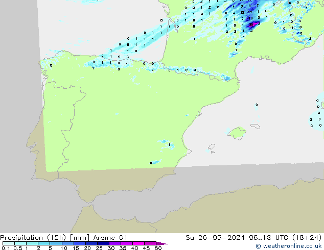 Precipitation (12h) Arome 01 Ne 26.05.2024 18 UTC