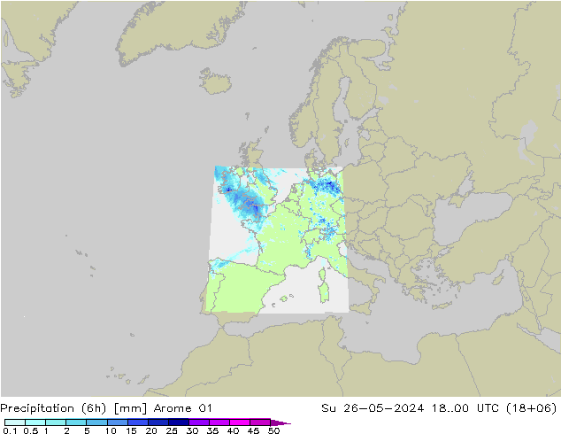 Yağış (6h) Arome 01 Paz 26.05.2024 00 UTC