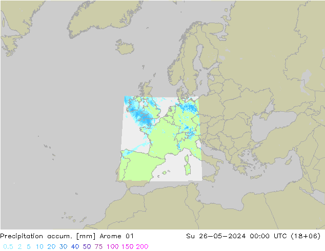 Nied. akkumuliert Arome 01 So 26.05.2024 00 UTC