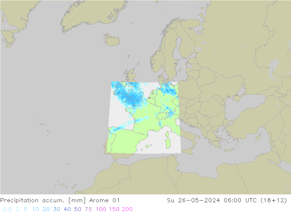 Nied. akkumuliert Arome 01 So 26.05.2024 06 UTC