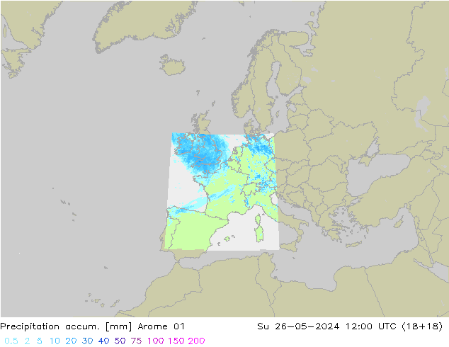 Precipitation accum. Arome 01 Su 26.05.2024 12 UTC