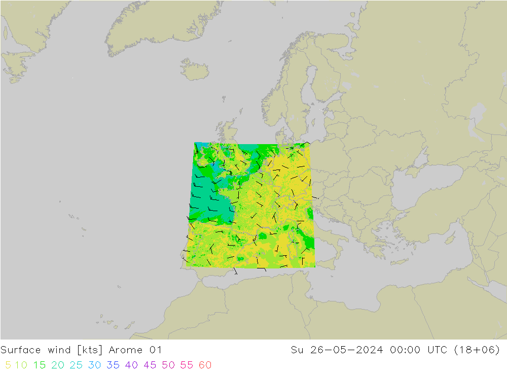 Wind 10 m Arome 01 zo 26.05.2024 00 UTC