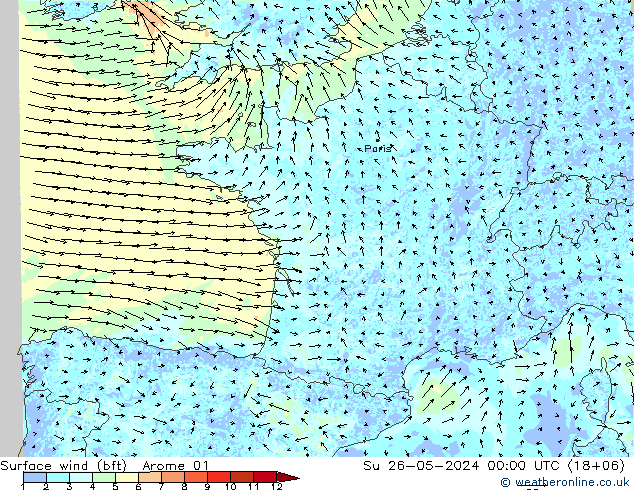 Surface wind (bft) Arome 01 Su 26.05.2024 00 UTC