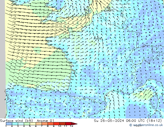  10 m (bft) Arome 01  26.05.2024 06 UTC