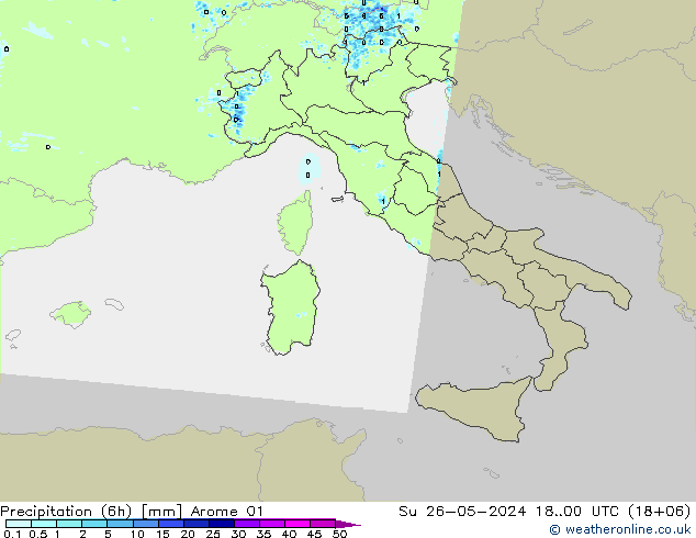 Precipitation (6h) Arome 01 Ne 26.05.2024 00 UTC