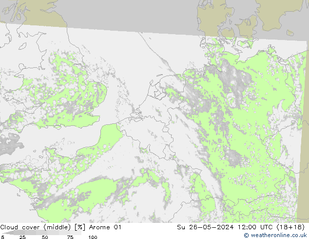Cloud cover (middle) Arome 01 Su 26.05.2024 12 UTC