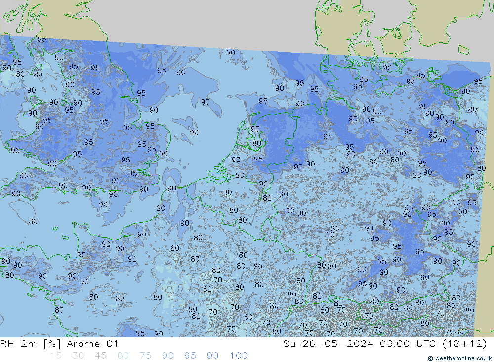 RH 2m Arome 01 So 26.05.2024 06 UTC