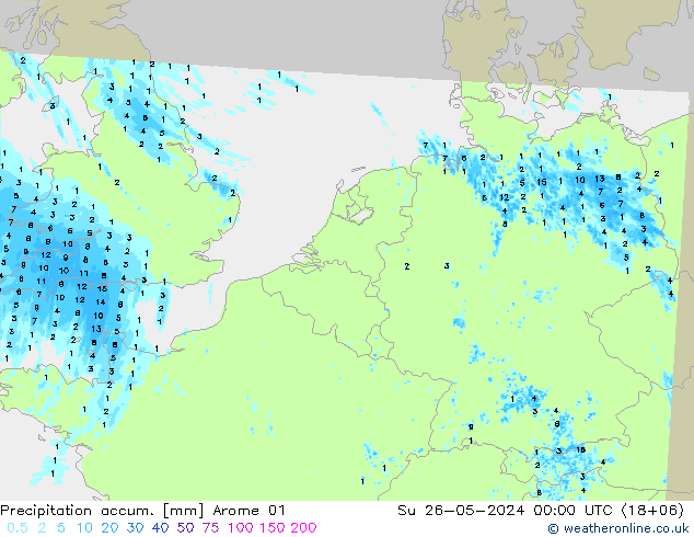 Precipitation accum. Arome 01 dom 26.05.2024 00 UTC