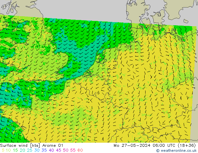 Surface wind Arome 01 Mo 27.05.2024 06 UTC