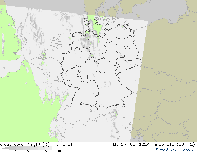 zachmurzenie (wysokie) Arome 01 pon. 27.05.2024 18 UTC