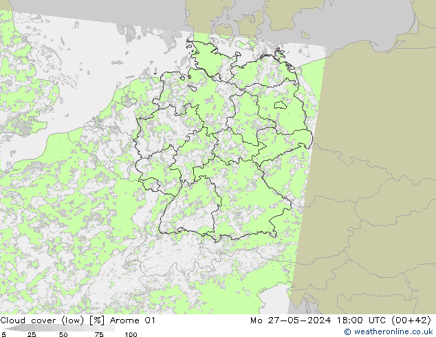 Bewolking (Laag) Arome 01 ma 27.05.2024 18 UTC