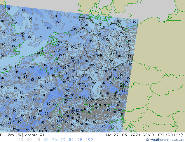 RH 2m Arome 01 Mo 27.05.2024 00 UTC