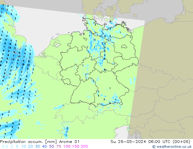 Précipitation accum. Arome 01 dim 26.05.2024 06 UTC