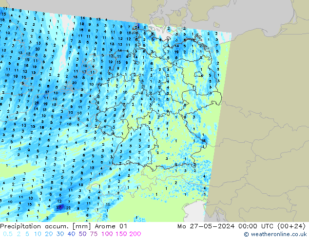 Toplam Yağış Arome 01 Pzt 27.05.2024 00 UTC