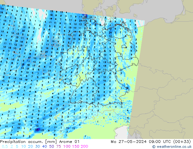 Precipitation accum. Arome 01  27.05.2024 09 UTC