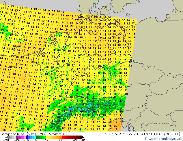 mapa temperatury (2m) Arome 01 nie. 26.05.2024 01 UTC