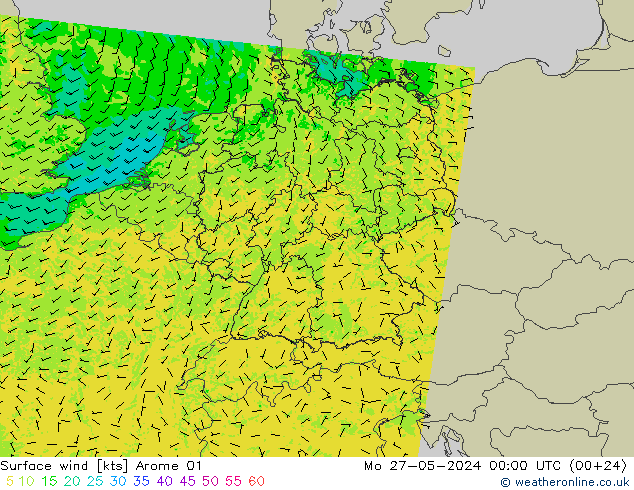 Surface wind Arome 01 Mo 27.05.2024 00 UTC