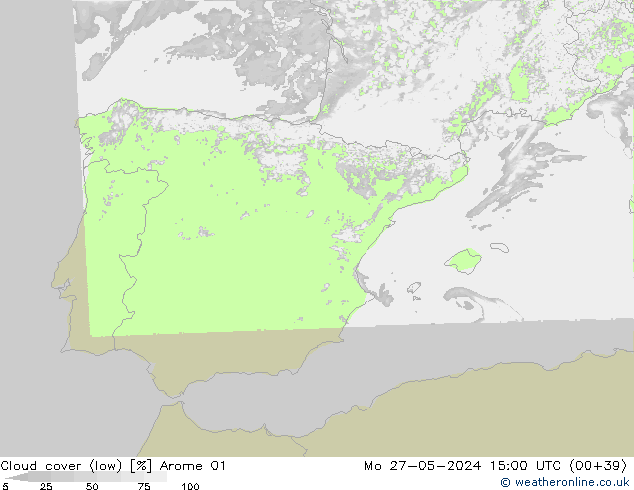 Bewolking (Laag) Arome 01 ma 27.05.2024 15 UTC