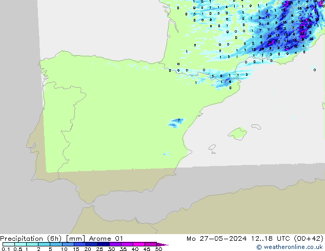 Precipitation (6h) Arome 01 Mo 27.05.2024 18 UTC