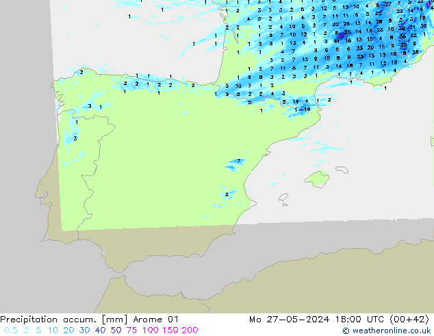 Precipitation accum. Arome 01  27.05.2024 18 UTC