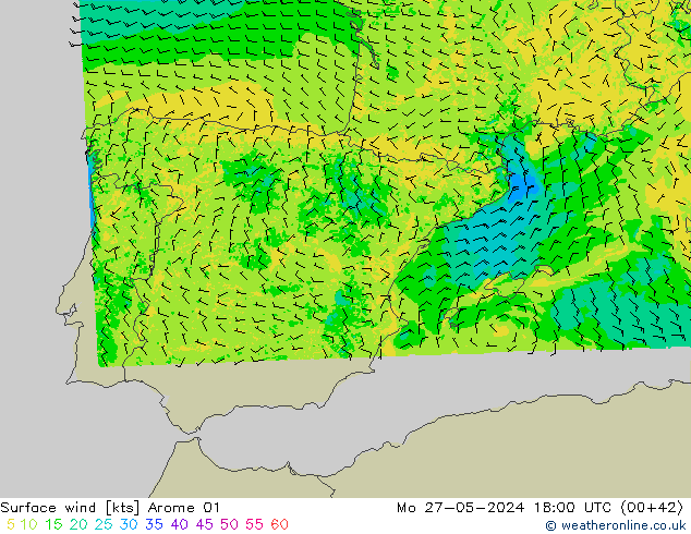 Rüzgar 10 m Arome 01 Pzt 27.05.2024 18 UTC