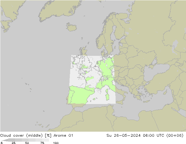 Cloud cover (middle) Arome 01 Su 26.05.2024 06 UTC