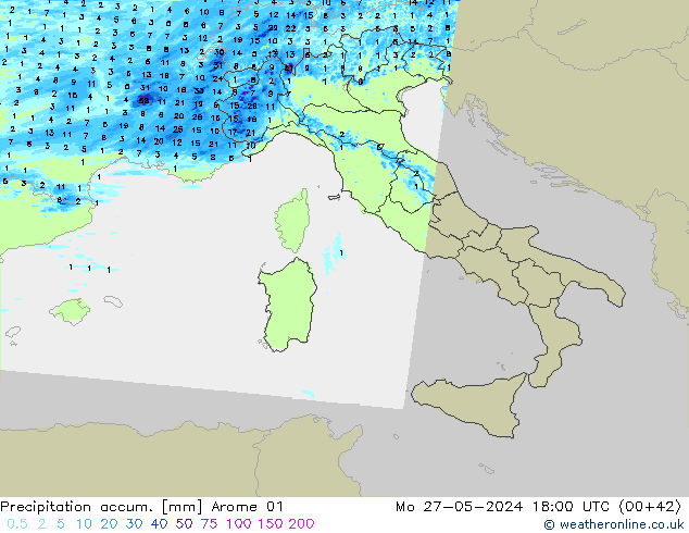 Precipitation accum. Arome 01 Po 27.05.2024 18 UTC