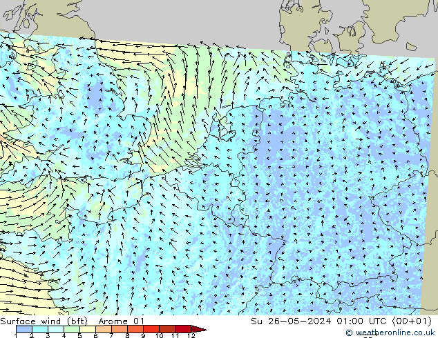 Surface wind (bft) Arome 01 Su 26.05.2024 01 UTC