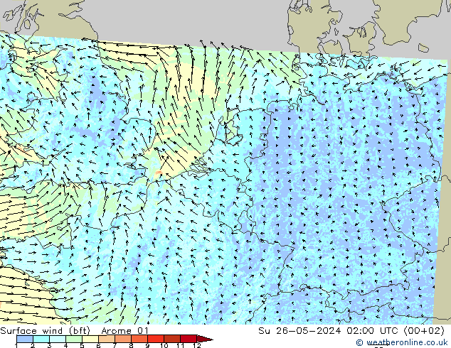 �N 10 米 (bft) Arome 01 星期日 26.05.2024 02 UTC