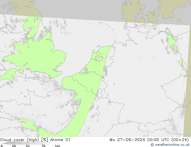 zachmurzenie (wysokie) Arome 01 pon. 27.05.2024 00 UTC