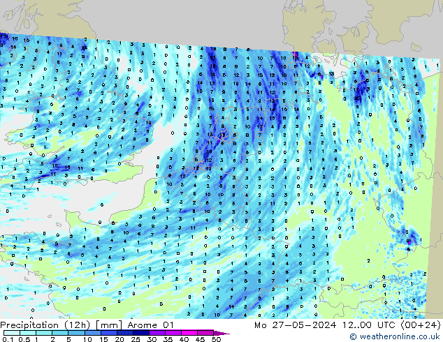 осадки (12h) Arome 01 пн 27.05.2024 00 UTC