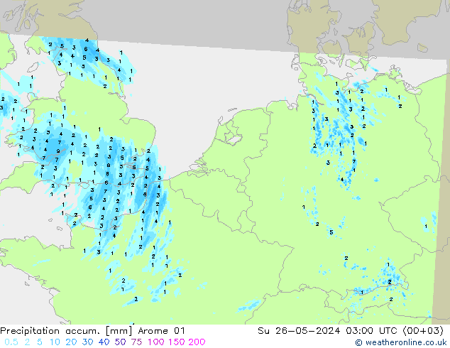 Precipitation accum. Arome 01 Вс 26.05.2024 03 UTC