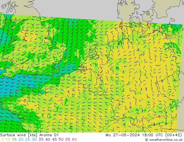 Bodenwind Arome 01 Mo 27.05.2024 18 UTC