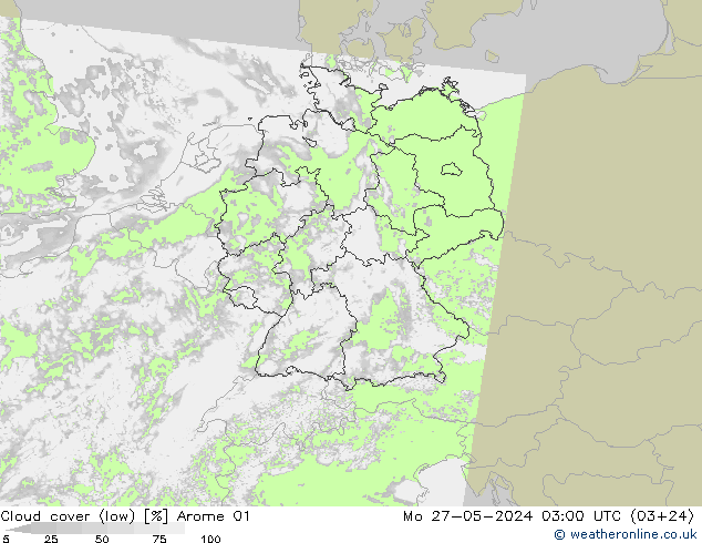 Bewolking (Laag) Arome 01 ma 27.05.2024 03 UTC