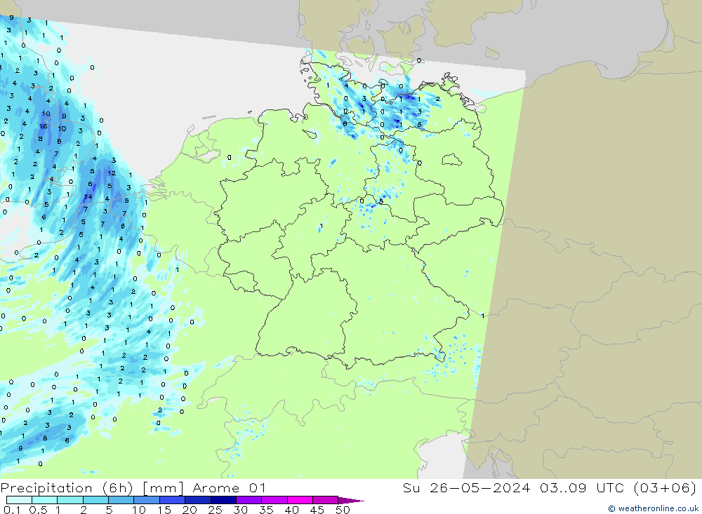 Precipitation (6h) Arome 01 Ne 26.05.2024 09 UTC